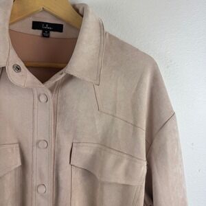 LULUS Womens belted faux suede western button front long sleeve shirt dress - M